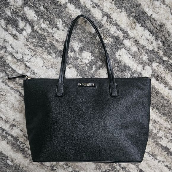 Kate Spade black shimmery tote with zipper, NWOT - Picture 2 of 11